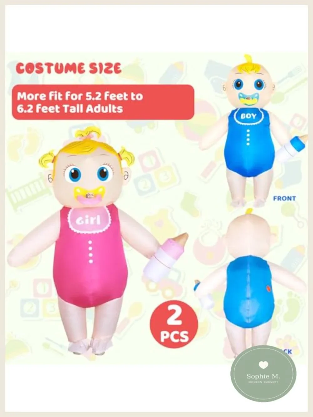 Inflatable Baby Costume Set for Gender Reveal Party with Blower Fans